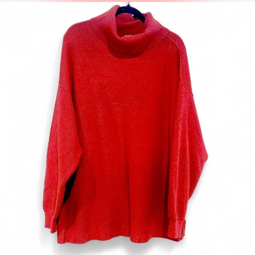 Free People Red Cowl Neck Oversized Knit Sweater